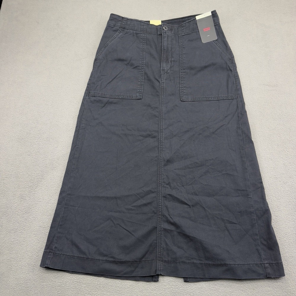 Levis Surplus Skirt Womens 26 Black Denim Midi High Rise Utilitarian 90s Style